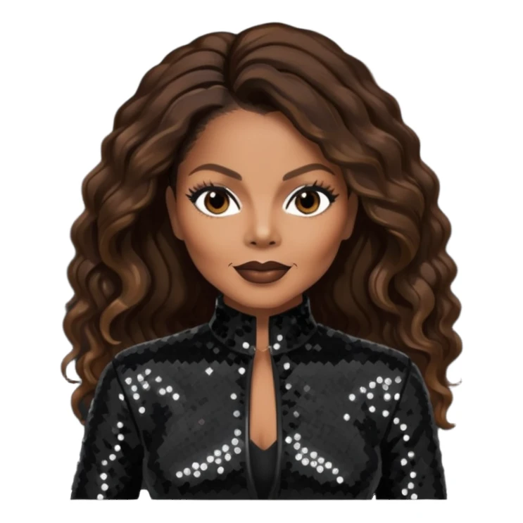 Janet Jackson with dark brown hair, black sequin outfit sticker