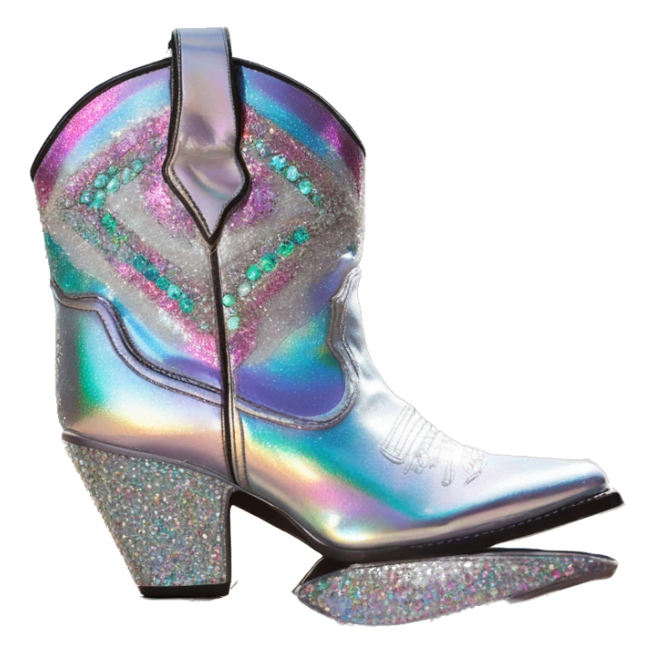 Iridescent Diamond gemstones bedazzled glitter cowboy boots Betsy Johnson sticker