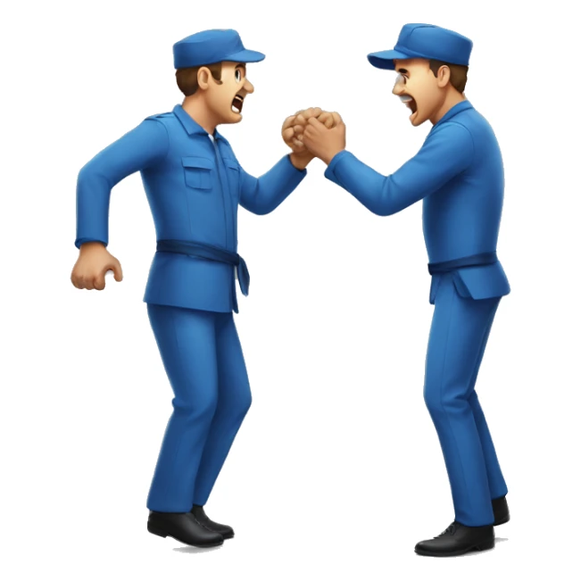 Fried man fighting non fried man in blue uniform sticker