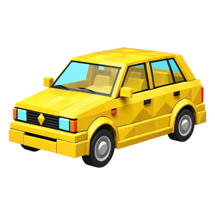 3D render of Low-Poly Car, digital glitch art aesthetic, data corruption visual, blocky vehicle made of bright yellow triangles, pixelated distortion, emoji style, isolated on white background --v 6.0. sticker