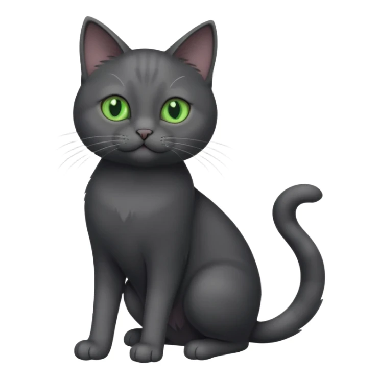full body gorgeous solid dark grey cat with green eyes, white paws and white whiskers playing sticker