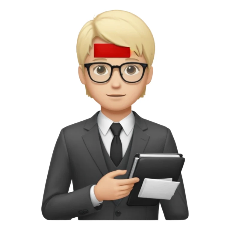Light-haired man, with fair skin, dressed in a suit, young, with glasses, a trader, half-length shot sticker