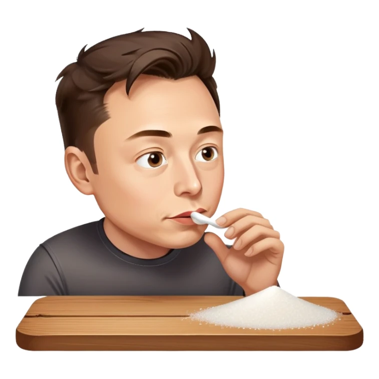 Elon musk sniffing sugar that is put in a line on a table sticker