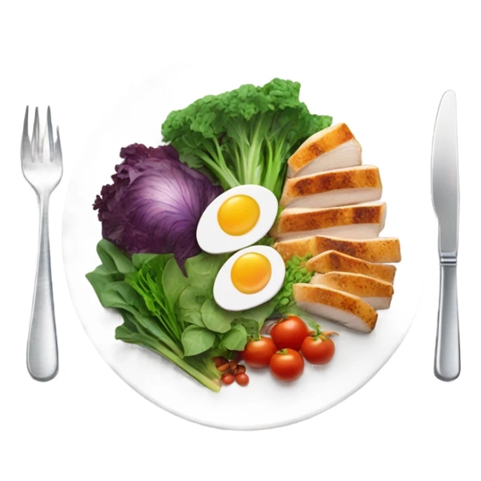 round white plate with healthy food sticker