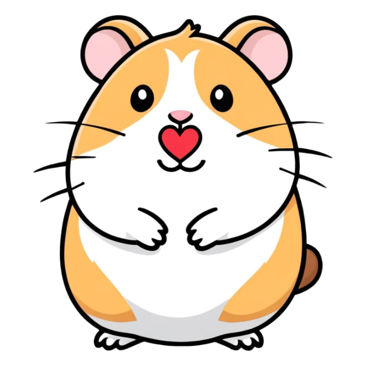 hamster with kissy face and floating heart, sticker style sticker