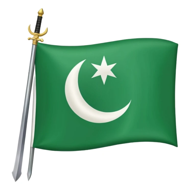hazara flag, green background, half moon emblem in top right corner with one sword crossing. sticker
