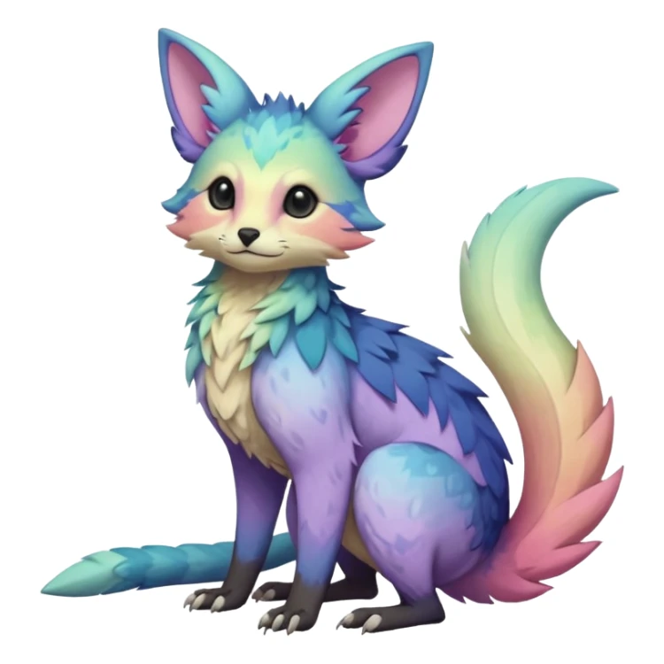 Feral Rare realistic edgy pretty beautiful handsome gorgeous pastel-gradient aesthetic colorful vibrant Vernid-Trico-species-Fakemon-creature by LiLaiRa, random markings, tufted ears, full body sticker
