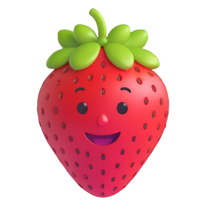 kawaii cute strawberry with smiling face, 3D emoji style sticker