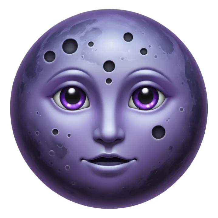 iOS emoji, dark moon, silver outline, mystical symbols, dark fantasy, smooth texture sticker