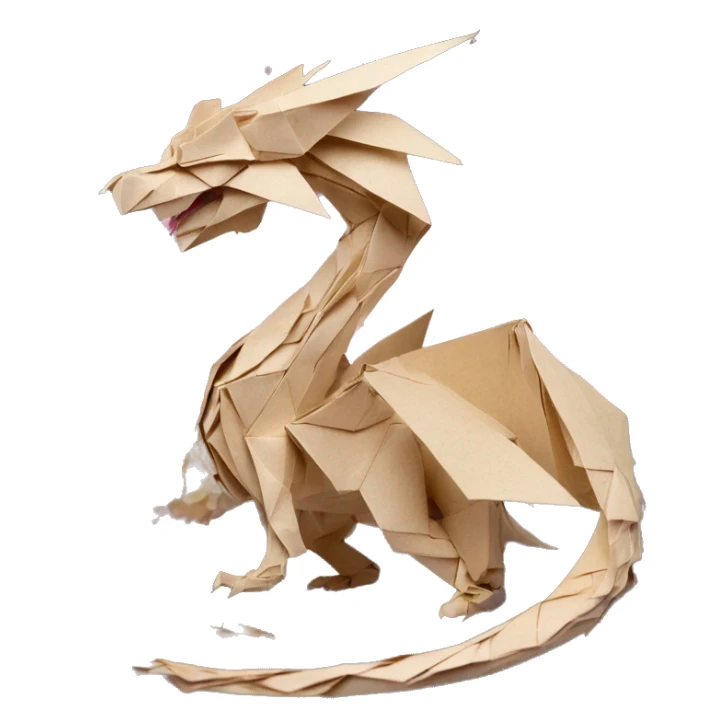 patterned Beige Origami dragon with made of newspapers, on fire, surrounded by fairy lights nebula galaxy stars swirls iridescent covered in dried flowers sticker