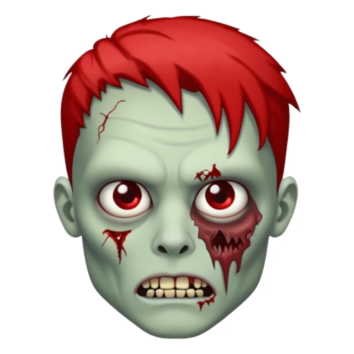 de um zumbi usando modcut que na raiz é vermelho e na ponta é preto e com um piercing na sombrancelha sticker