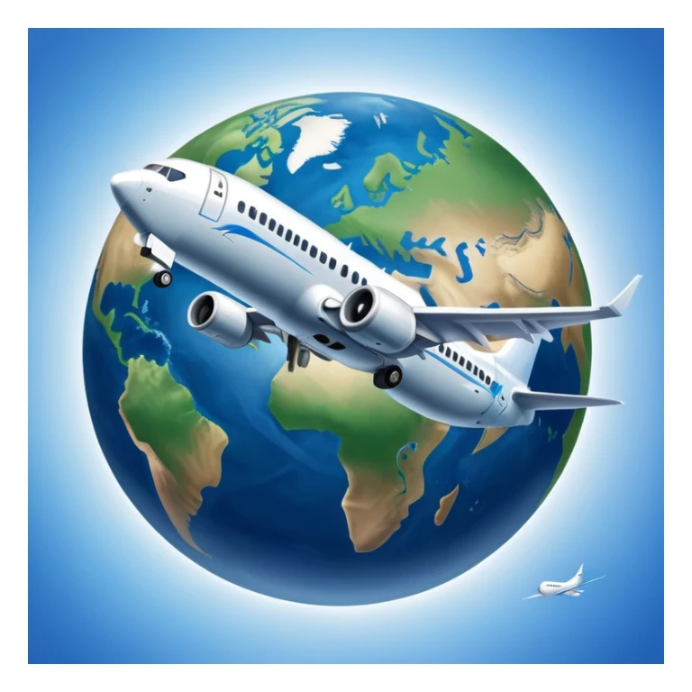 Boeing 737 airplane flying around the world with the Earth below sticker