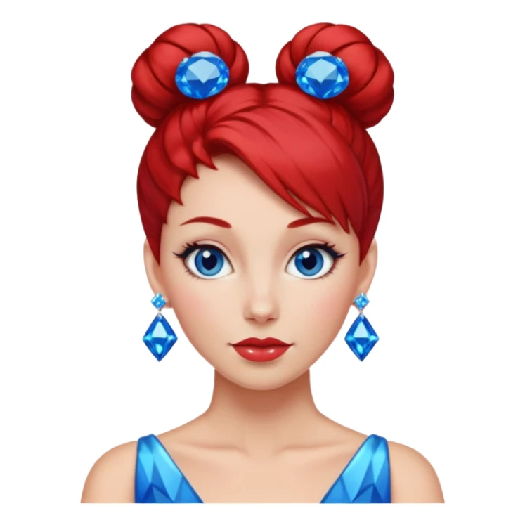 gem lover woman with gem accessories excessive amount very big gem earrings red bun hair and redbluediamonds sticker