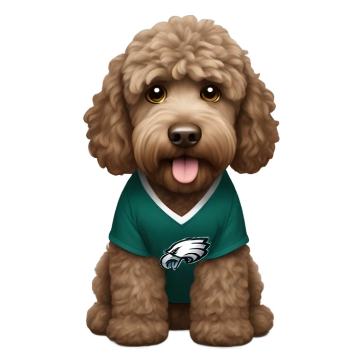 brown Labradoodle wearing a Philadelphia eagles shirt sticker