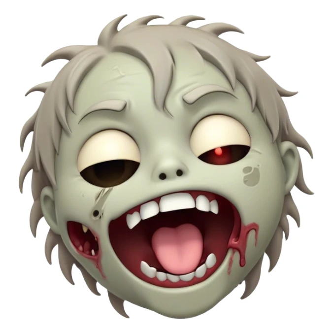 Cinematic Cute Yawning Zombie Portrait Emoji, with a delightfully quirky, slightly disheveled face in muted ashen tones, head tilted back in a big, funny yawn that reveals quirky stitches and playful gaps, simplified yet irresistibly charming, highly detailed with a soft, eerie glowing outline capturing the sleepy, offbeat vibe of a zombie taking a nap! sticker