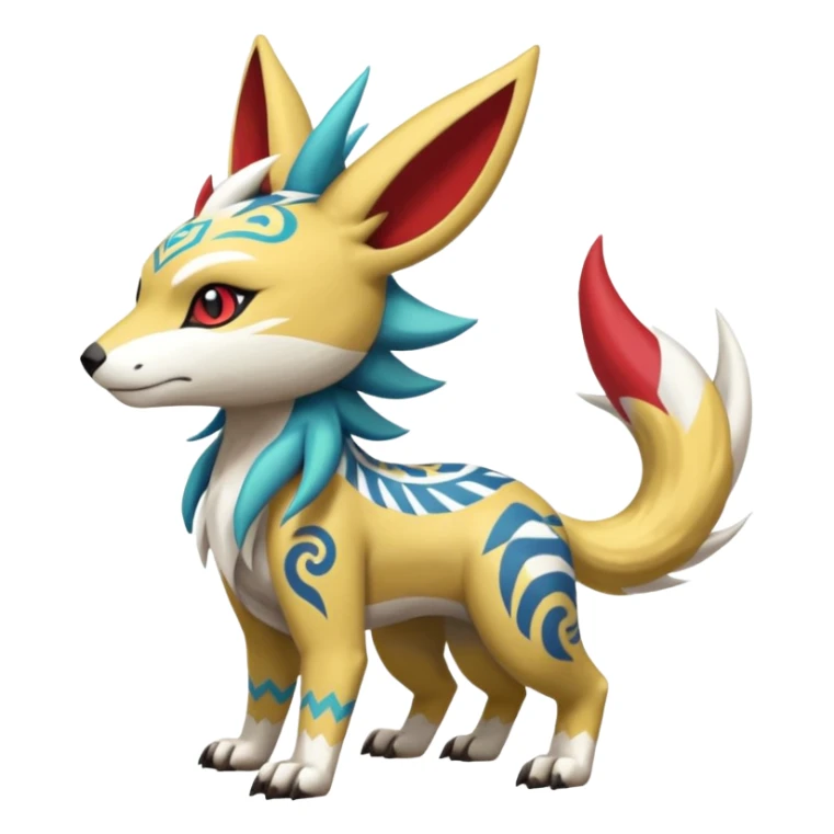 Tropical Tiny Marked Patterned Tribal WereGarurumon-Linoone-Meloetta-Renamon-Zangoose-fusion-hybrid-creature (full body) sticker