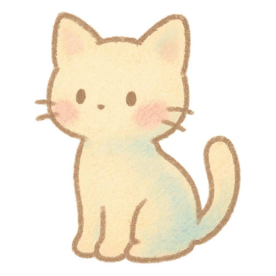 small pastel kitten silhouette, Japanese hand-drawn soft sticker style, full object, transparent background, with blushing cheeks sticker