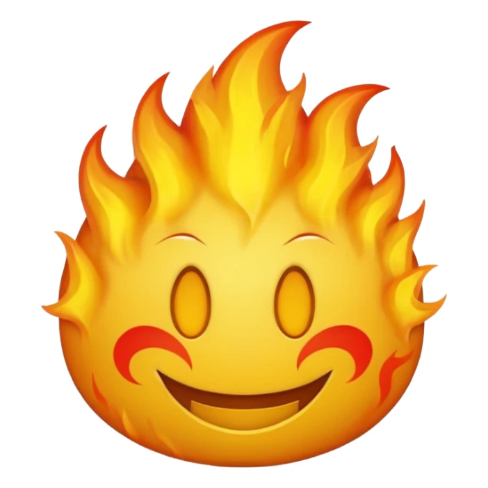 🙂🔥 cobine the two put the fire on topp of the head nothing more nothing less, stop with the ai don’t make it look like a person make it look like an yellow smiley face better sticker