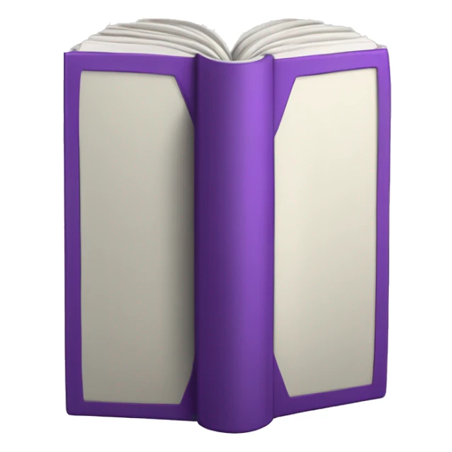 Closed book with purple cover, white pages, black spine (make it standing upright) sticker