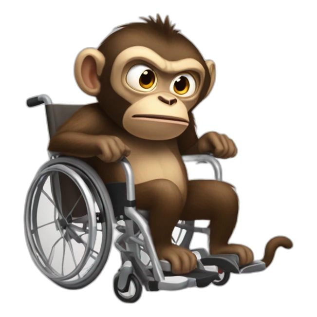 angry monkey with small ferocious rollins eyes rides really cute wheelchair sticker