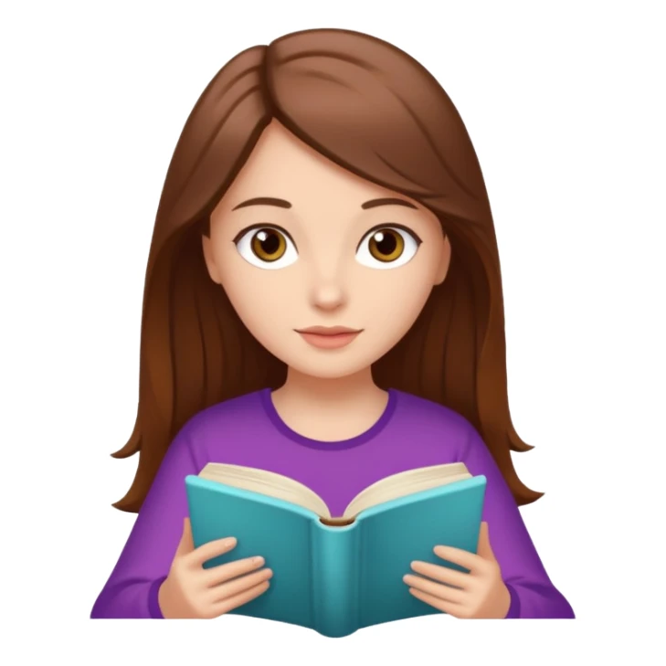 Pretty white girl with brown eyes and brown hair reading a romantic book sticker