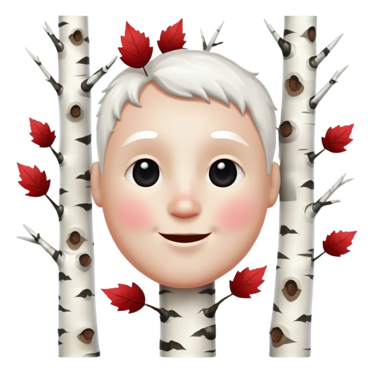 happy big white head made of birch tree with lack marks and red leaves sticker