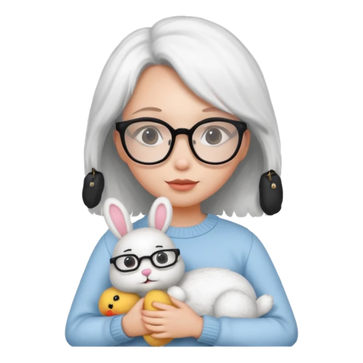 Girl with glasses → holding a toy rabbit sticker
