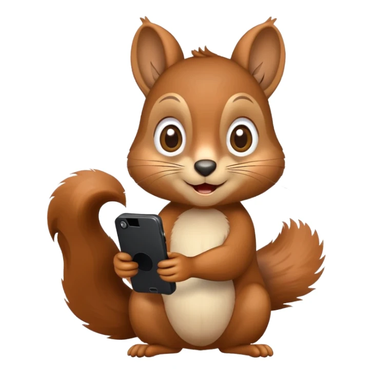 Squirrel with wide eyes emoji style holding a phone sticker