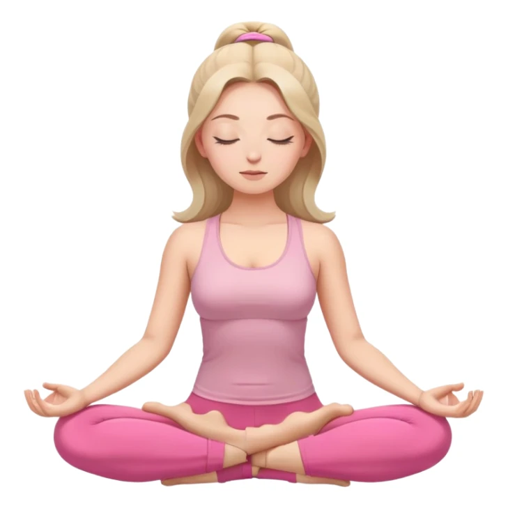 caucasian woman in lotus position meditating, eyes gently closed with peaceful expression, pink yoga pants and top sticker