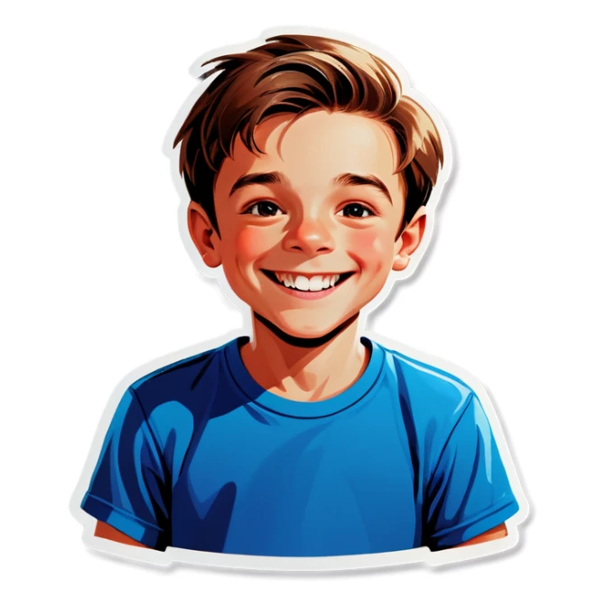 smiling boy indoors t-shirt sticker