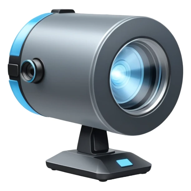 Flat emoji of a wrist-mounted hologram projector emitting a soft blue light cone, simple shapes, modern sci-fi style sticker
