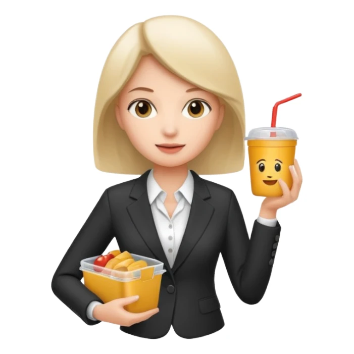 woman with suit holding food container sticker