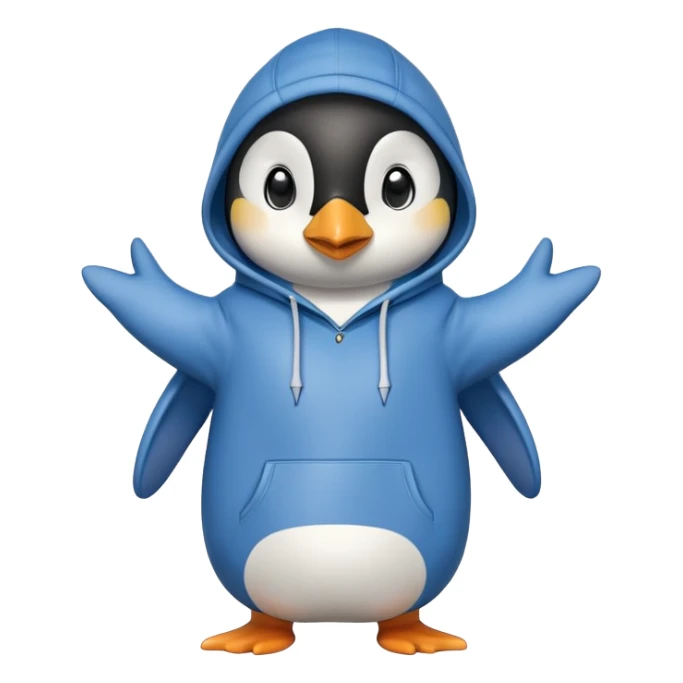 friendly anthropomorphised penguin in a hoodie and jeans standing with arms folded, looking surprised sticker