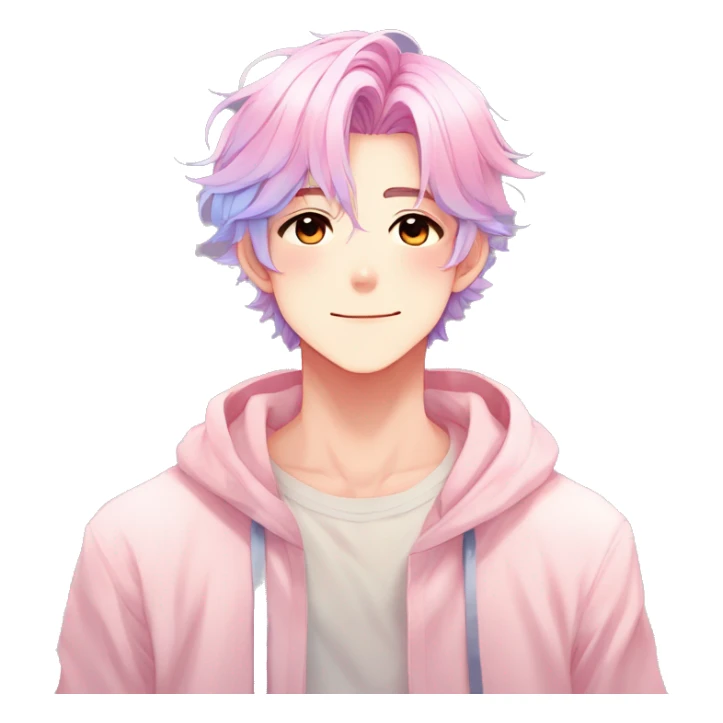 Gorgeous romantic anime style shojo man with blushing face aesthetic and pretty colorful shiny gradient pastel hair trending style sticker