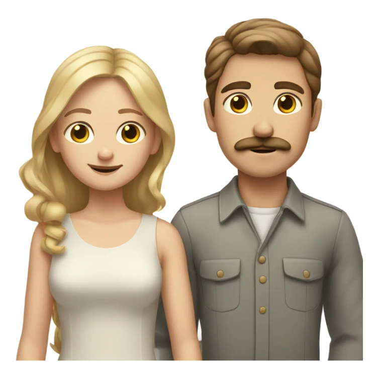 brown-haired white boy with mustache with blonde girl sticker