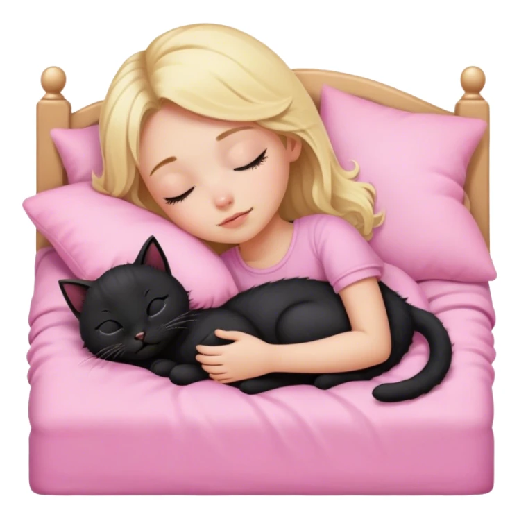 blonde girl asleep with black kitten in pink bed sticker