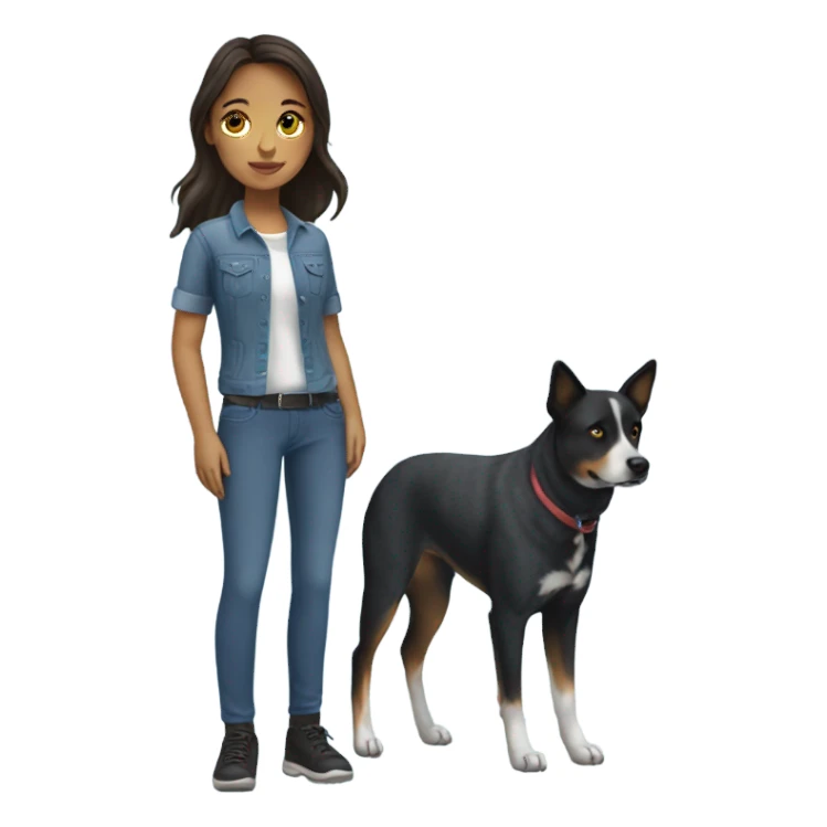 brunette girl with blue heeler sticker