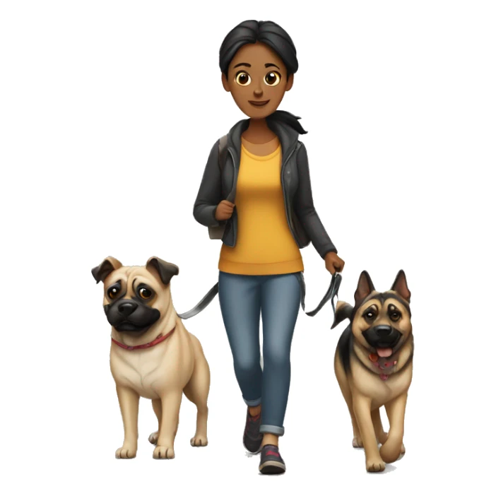 Woman Walking two dogs. Pug and German shepherd  sticker