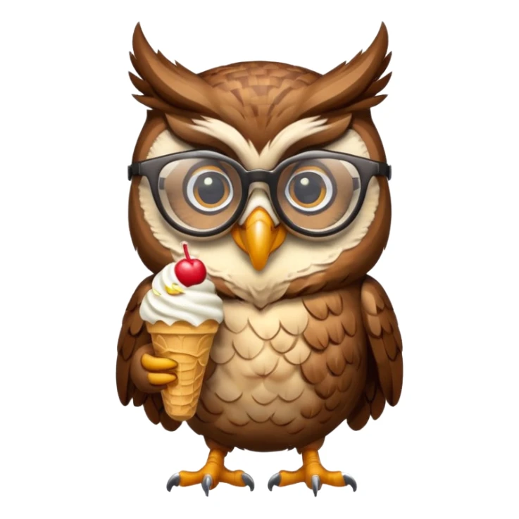 owl wearing glasses eating ice cream sticker