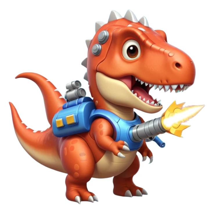 rocket-propelled dinosaur portrait, head and shoulders only, cute T-rex face, rocket pack visible behind shoulders, glowing thrusters, 3D cartoon, mobile game icon style, clean background, no text, no watermark sticker
