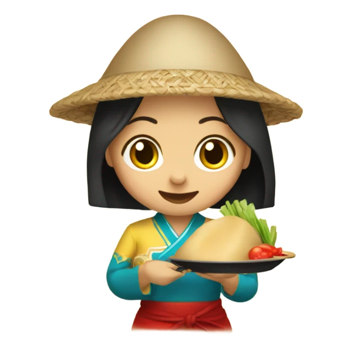 Traditional Vietnamese girl making food for mariachi boy sticker