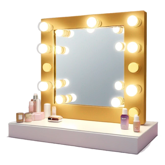 Square vanity mirror with lights around it with skincare sticker