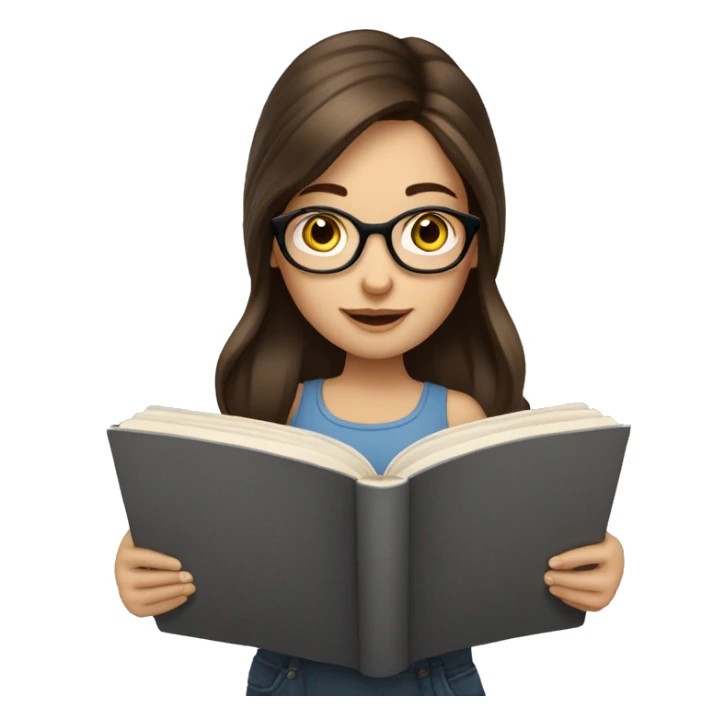 Medium length brunette haired girl with blue eyes reading a book and wearing glasses  sticker