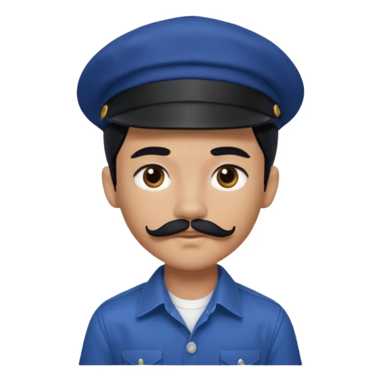 generate a fair pretty bratz boy wearing a dark blue cap and  button up shirt. Handsome

Mustache- black

hair black long sticker