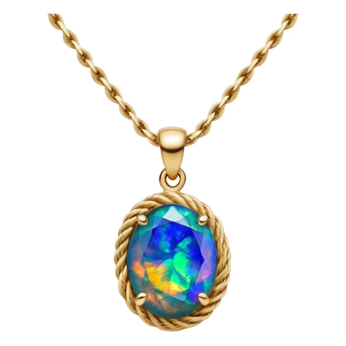 Hyperrealism, 4d rendering isolated gorgeous black opal gemstone 14k sparkling Gold rope chain necklace  sticker
