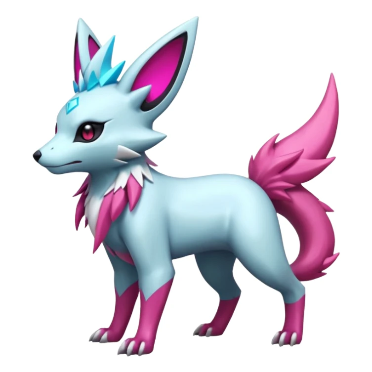 White and magenta pastel soft glossy smooth alloy divine holy legendary epic ethereal fantasy cyperpunk futuristic feral Zangoose-Manectric-Luxray-Umbreon-Vaporeon-Amaura-Electrike-fusion-creature  sticker