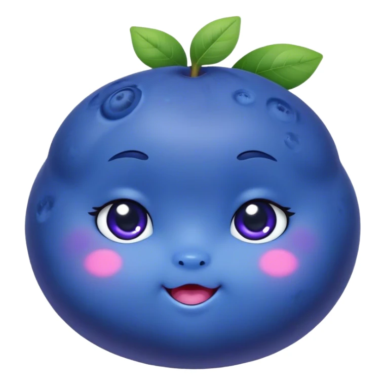 Cute Kawaii Blueberry, small and chubby, deep blue-purple with a tiny leafy crown, bright sparkling eyes, a soft round body, cute blushing cheeks, full of berry sweetness! sticker
