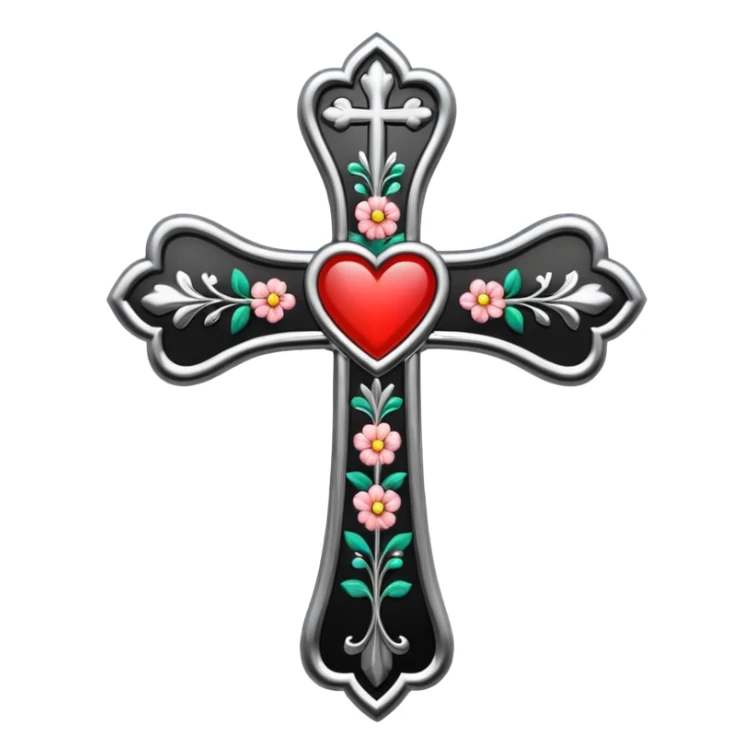make a black chrome heart floral cross with white outline sticker