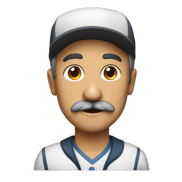 create a 40 year old father character with a mustache and a forward cap sticker