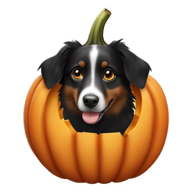 Small black australian shepherd dog in a pumpkin sticker